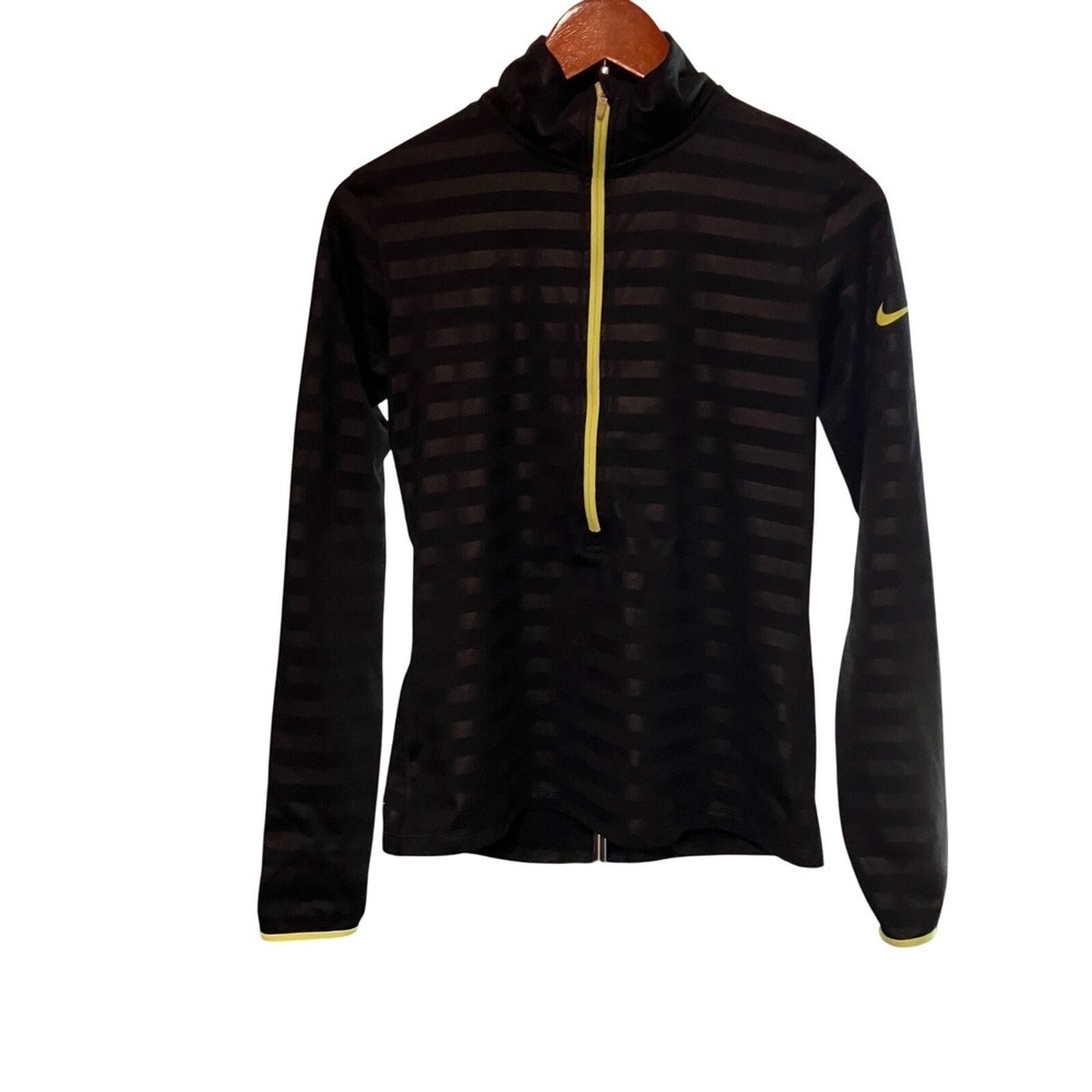 Nike Pro Warm Half Zip Long Sleeve Top Athletic Shirt Striped Black Yellow